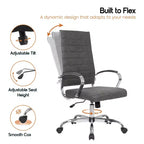 Chaise de bureau LeisureMod Benmar en cuir côtelé à dossier haut - Chaise de bureau exécutive moderne pivotante et inclinable - Base chromée