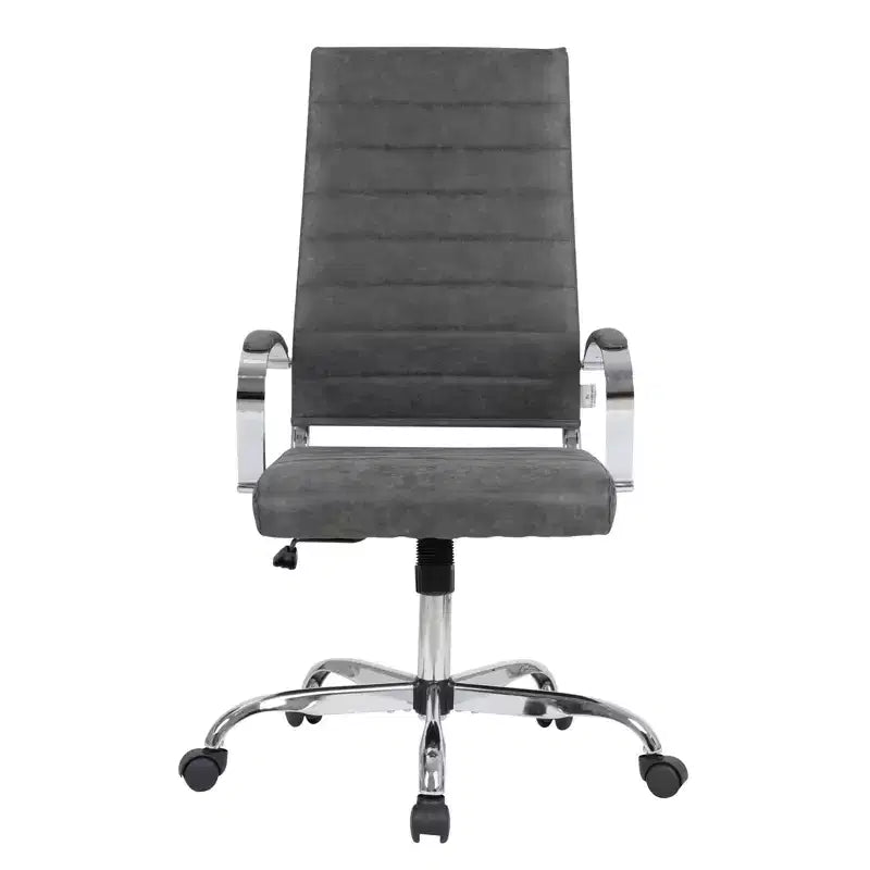 Chaise de bureau LeisureMod Benmar en cuir côtelé à dossier haut - Chaise de bureau exécutive moderne pivotante et inclinable - Base chromée