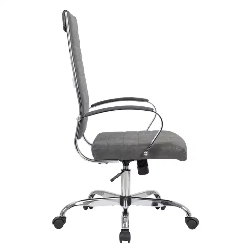 Chaise de bureau LeisureMod Benmar en cuir côtelé à dossier haut - Chaise de bureau exécutive moderne pivotante et inclinable - Base chromée