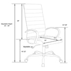Chaise de bureau LeisureMod Benmar en cuir côtelé à dossier haut - Chaise de bureau exécutive moderne pivotante et inclinable - Base chromée