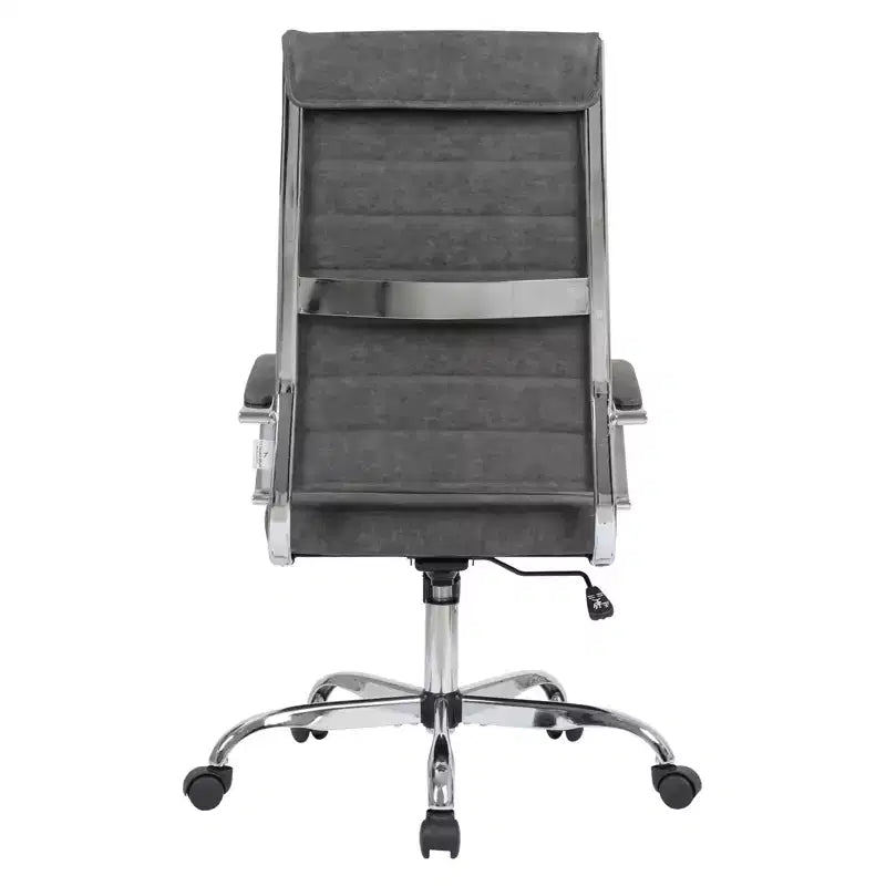 Chaise de bureau LeisureMod Benmar en cuir côtelé à dossier haut - Chaise de bureau exécutive moderne pivotante et inclinable - Base chromée