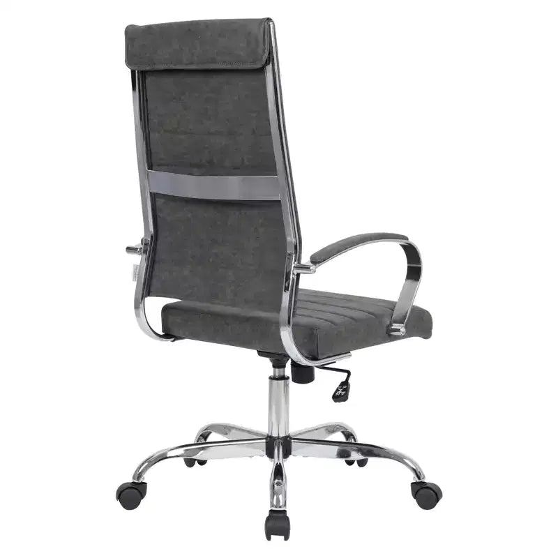Chaise de bureau LeisureMod Benmar en cuir côtelé à dossier haut - Chaise de bureau exécutive moderne pivotante et inclinable - Base chromée