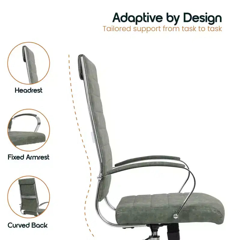 Chaise de bureau LeisureMod Benmar en cuir côtelé à dossier haut - Chaise de bureau exécutive moderne pivotante et inclinable - Base chromée