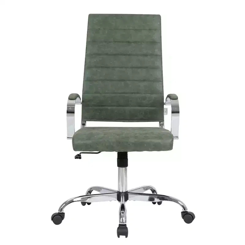 Chaise de bureau LeisureMod Benmar en cuir côtelé à dossier haut - Chaise de bureau exécutive moderne pivotante et inclinable - Base chromée