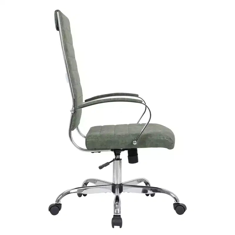 Chaise de bureau LeisureMod Benmar en cuir côtelé à dossier haut - Chaise de bureau exécutive moderne pivotante et inclinable - Base chromée