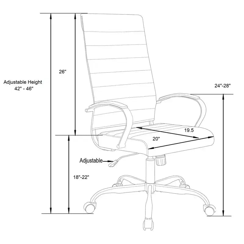 Chaise de bureau LeisureMod Benmar en cuir côtelé à dossier haut - Chaise de bureau exécutive moderne pivotante et inclinable - Base chromée