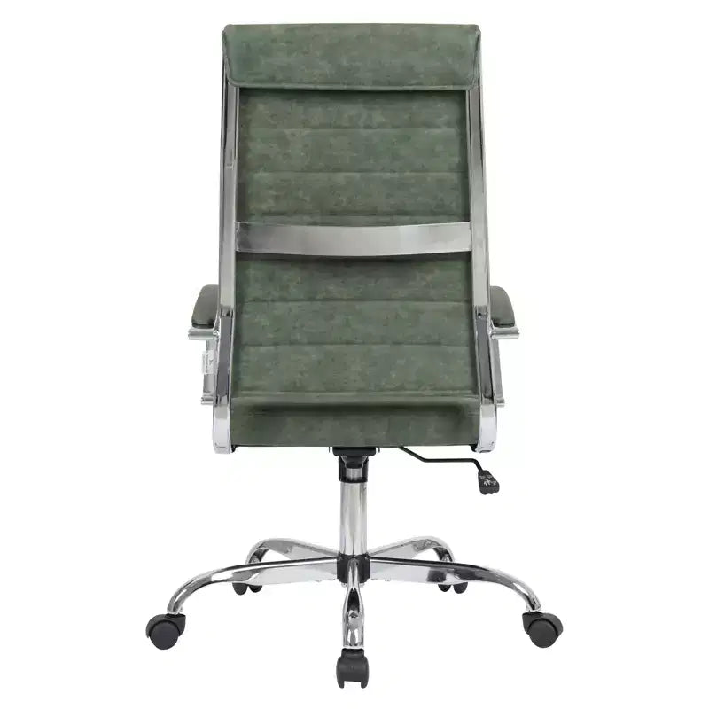 Chaise de bureau LeisureMod Benmar en cuir côtelé à dossier haut - Chaise de bureau exécutive moderne pivotante et inclinable - Base chromée
