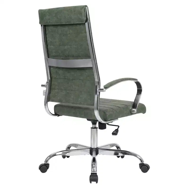Chaise de bureau LeisureMod Benmar en cuir côtelé à dossier haut - Chaise de bureau exécutive moderne pivotante et inclinable - Base chromée