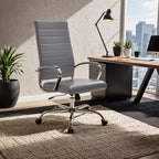 Chaise de bureau LeisureMod Benmar en cuir côtelé à dossier haut - Chaise de bureau exécutive moderne pivotante et inclinable - Base chromée