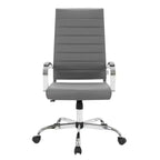 Chaise de bureau LeisureMod Benmar en cuir côtelé à dossier haut - Chaise de bureau exécutive moderne pivotante et inclinable - Base chromée