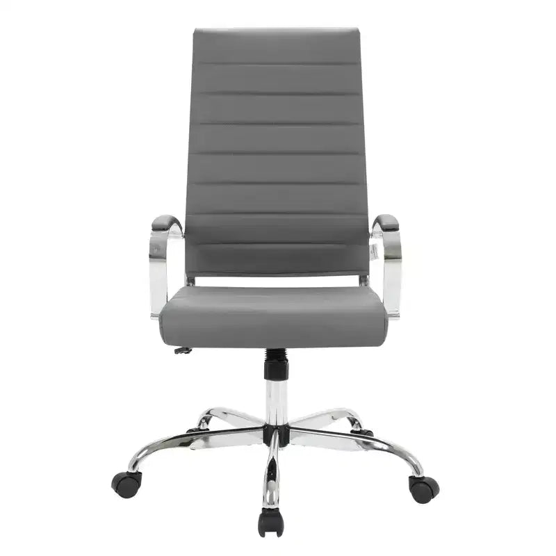 Chaise de bureau LeisureMod Benmar en cuir côtelé à dossier haut - Chaise de bureau exécutive moderne pivotante et inclinable - Base chromée