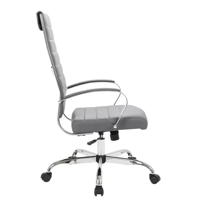Chaise de bureau LeisureMod Benmar en cuir côtelé à dossier haut - Chaise de bureau exécutive moderne pivotante et inclinable - Base chromée