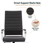 Chaise de bureau LeisureMod Benmar en cuir côtelé à dossier haut - Chaise de bureau exécutive moderne pivotante et inclinable - Base chromée