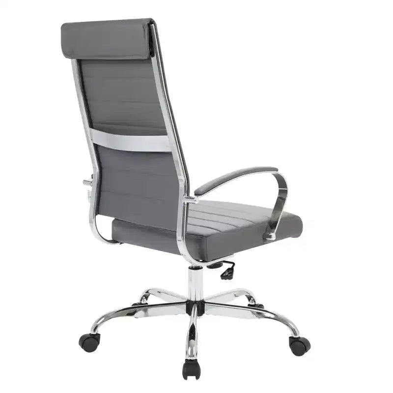 Chaise de bureau LeisureMod Benmar en cuir côtelé à dossier haut - Chaise de bureau exécutive moderne pivotante et inclinable - Base chromée