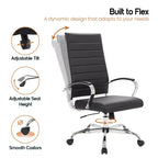 Chaise de bureau LeisureMod Benmar en cuir côtelé à dossier haut - Chaise de bureau exécutive moderne pivotante et inclinable - Base chromée