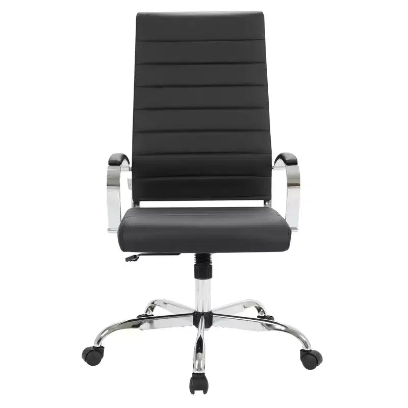 Chaise de bureau LeisureMod Benmar en cuir côtelé à dossier haut - Chaise de bureau exécutive moderne pivotante et inclinable - Base chromée