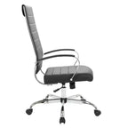 Chaise de bureau LeisureMod Benmar en cuir côtelé à dossier haut - Chaise de bureau exécutive moderne pivotante et inclinable - Base chromée