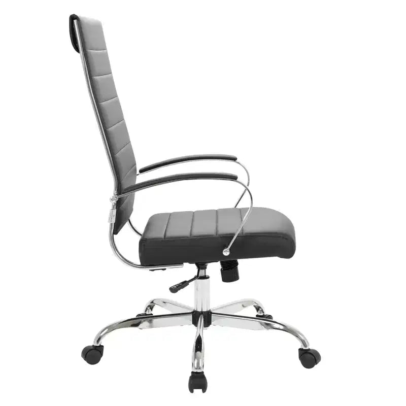 Chaise de bureau LeisureMod Benmar en cuir côtelé à dossier haut - Chaise de bureau exécutive moderne pivotante et inclinable - Base chromée