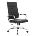 LeisureMod Benmar High-Back Ribbed Leather Office Chair - Modern Swivel & Tilt Executive Desk Chair - Chrome Base