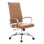 Chaise de bureau LeisureMod Benmar en cuir côtelé à dossier haut - Chaise de bureau exécutive moderne pivotante et inclinable - Base chromée