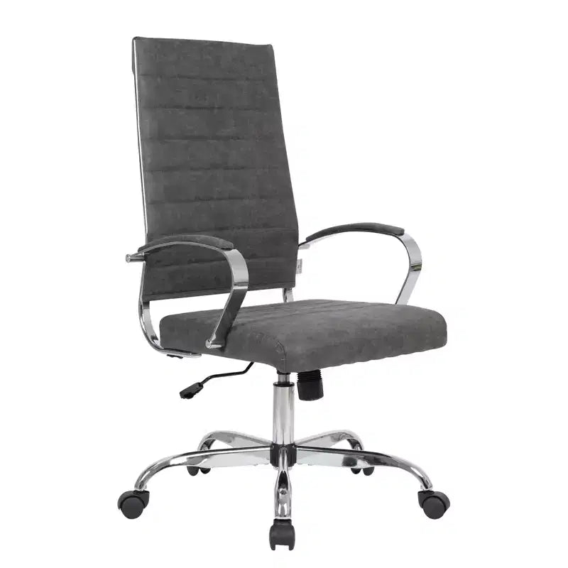 Chaise de bureau LeisureMod Benmar en cuir côtelé à dossier haut - Chaise de bureau exécutive moderne pivotante et inclinable - Base chromée
