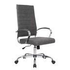 Chaise de bureau LeisureMod Benmar en cuir côtelé à dossier haut - Chaise de bureau exécutive moderne pivotante et inclinable - Base chromée
