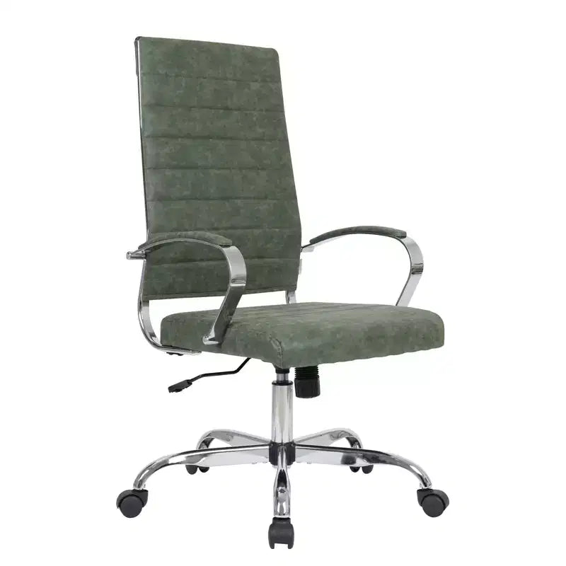 Chaise de bureau LeisureMod Benmar en cuir côtelé à dossier haut - Chaise de bureau exécutive moderne pivotante et inclinable - Base chromée