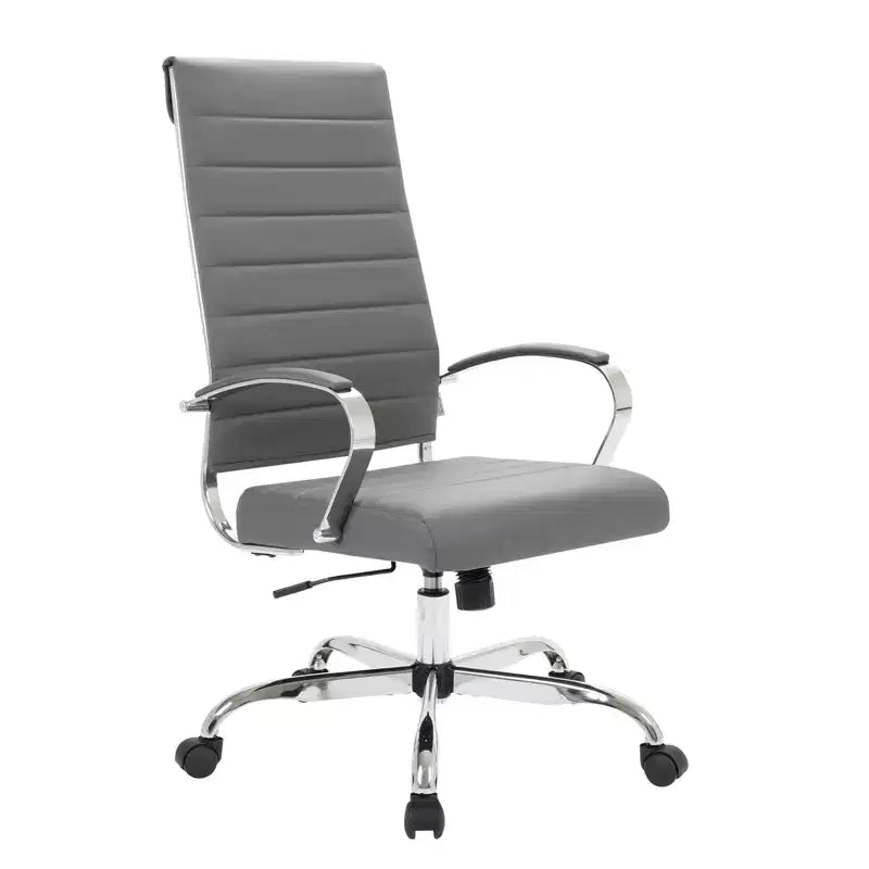 Chaise de bureau LeisureMod Benmar en cuir côtelé à dossier haut - Chaise de bureau exécutive moderne pivotante et inclinable - Base chromée
