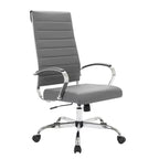 Chaise de bureau LeisureMod Benmar en cuir côtelé à dossier haut - Chaise de bureau exécutive moderne pivotante et inclinable - Base chromée