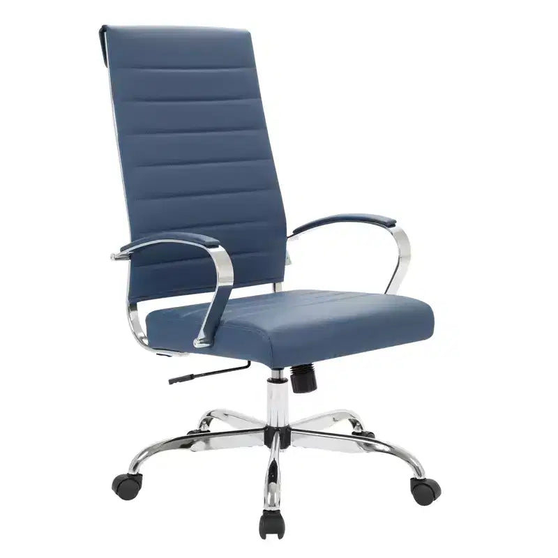 Chaise de bureau LeisureMod Benmar en cuir côtelé à dossier haut - Chaise de bureau exécutive moderne pivotante et inclinable - Base chromée
