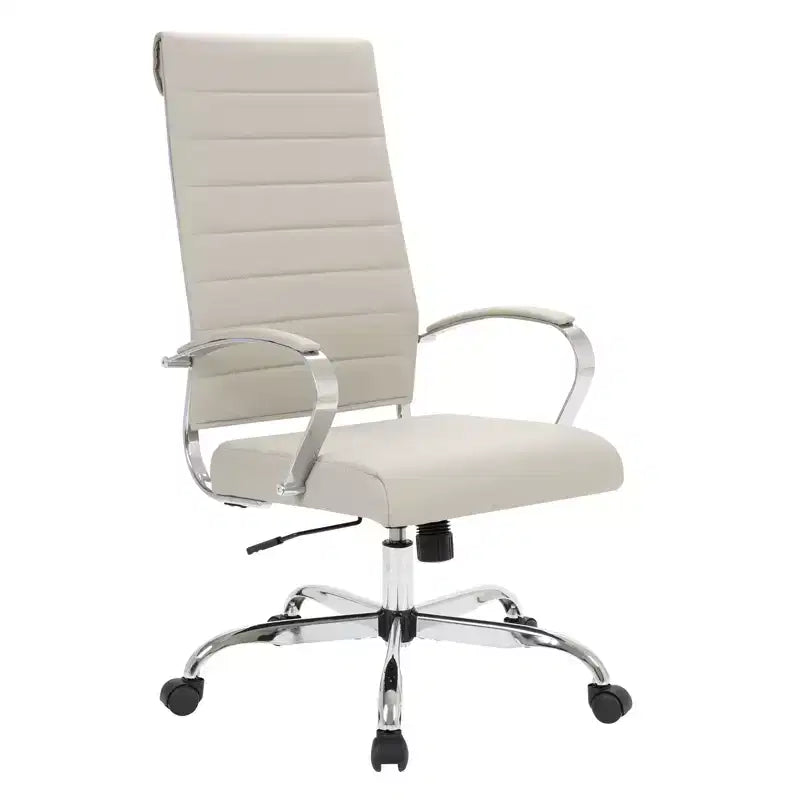 Chaise de bureau LeisureMod Benmar en cuir côtelé à dossier haut - Chaise de bureau exécutive moderne pivotante et inclinable - Base chromée