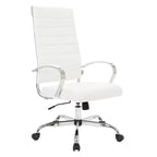 Chaise de bureau LeisureMod Benmar en cuir côtelé à dossier haut - Chaise de bureau exécutive moderne pivotante et inclinable - Base chromée