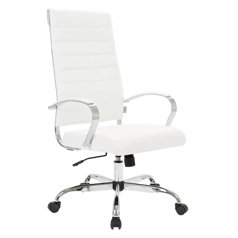 Chaise de bureau LeisureMod Benmar en cuir côtelé à dossier haut - Chaise de bureau exécutive moderne pivotante et inclinable - Base chromée