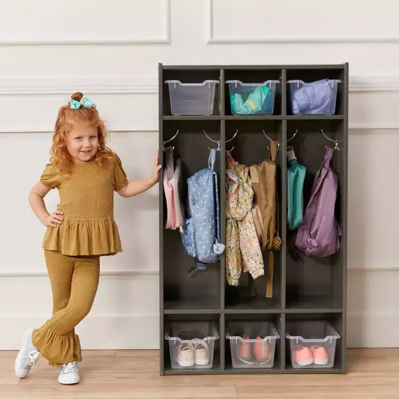 Casier à manteaux 3 sections ECR4Kids Streamline avec rangement à casiers, mobilier de classe