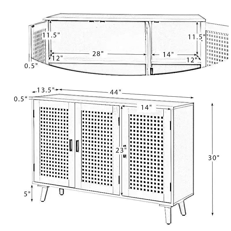 Meuble de rangement Alexis à 3 portes avec motifs en treillis | HULALA HOME