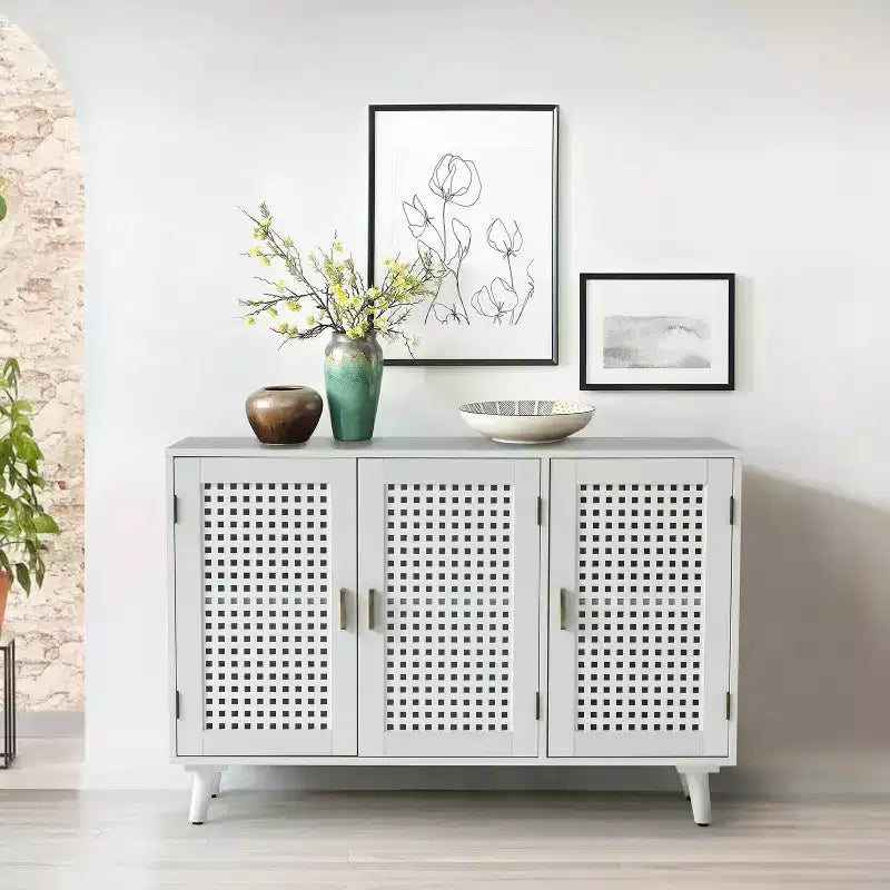 Meuble de rangement Alexis à 3 portes avec motifs en treillis | HULALA HOME