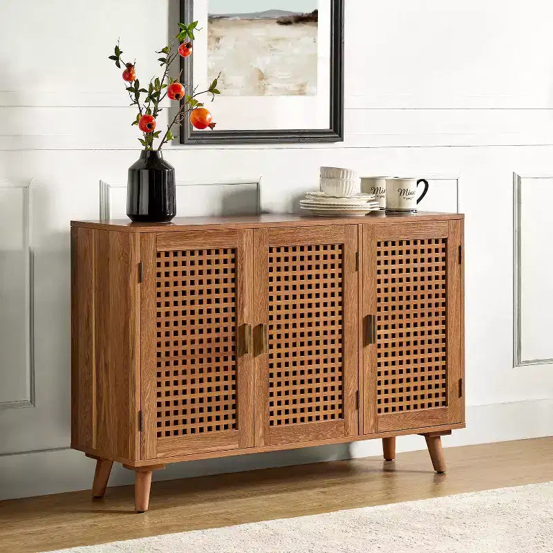 Meuble de rangement Alexis à 3 portes avec motifs en treillis | HULALA HOME