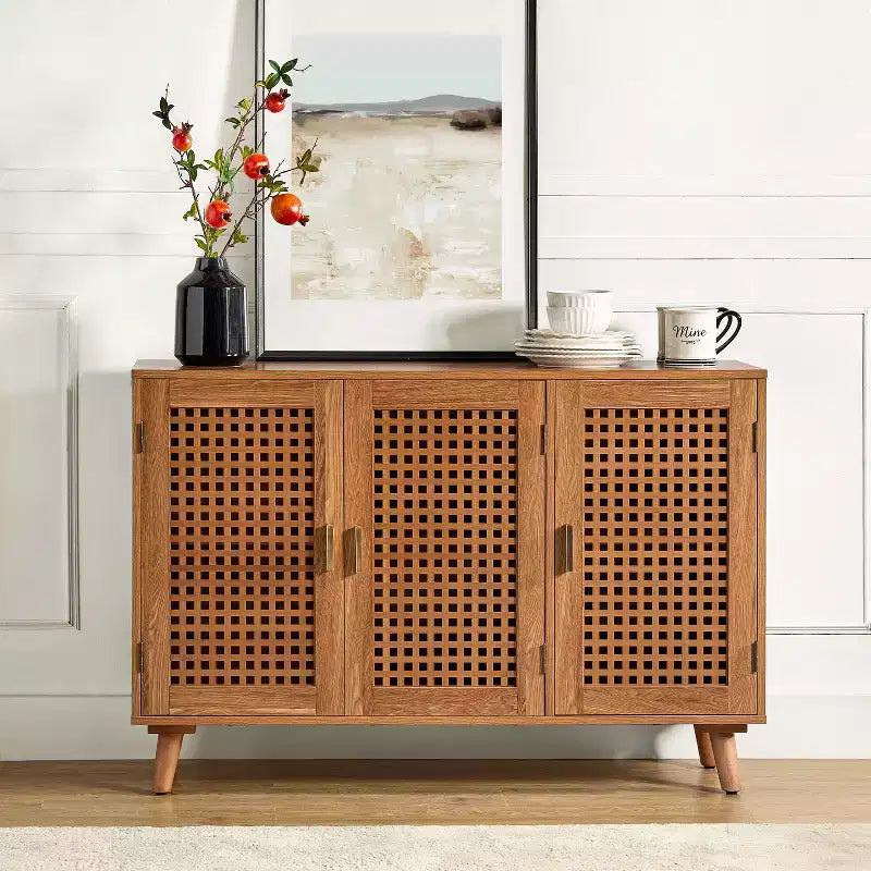 Meuble de rangement Alexis à 3 portes avec motifs en treillis | HULALA HOME