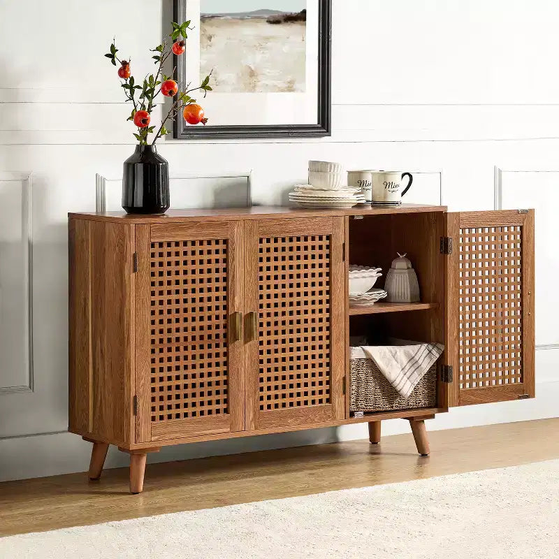 Meuble de rangement Alexis à 3 portes avec motifs en treillis | HULALA HOME