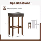 Costway Lot de 2 tabourets de bar rembourrés en cuir PU avec repose-pieds, cadre en bois, 75 cm, marron/gris