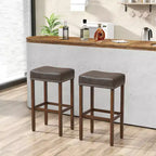 Costway Lot de 2 tabourets de bar rembourrés en cuir PU avec repose-pieds, cadre en bois, 75 cm, marron/gris