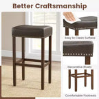 Costway Lot de 2 tabourets de bar rembourrés en cuir PU avec repose-pieds, cadre en bois, 75 cm, marron/gris