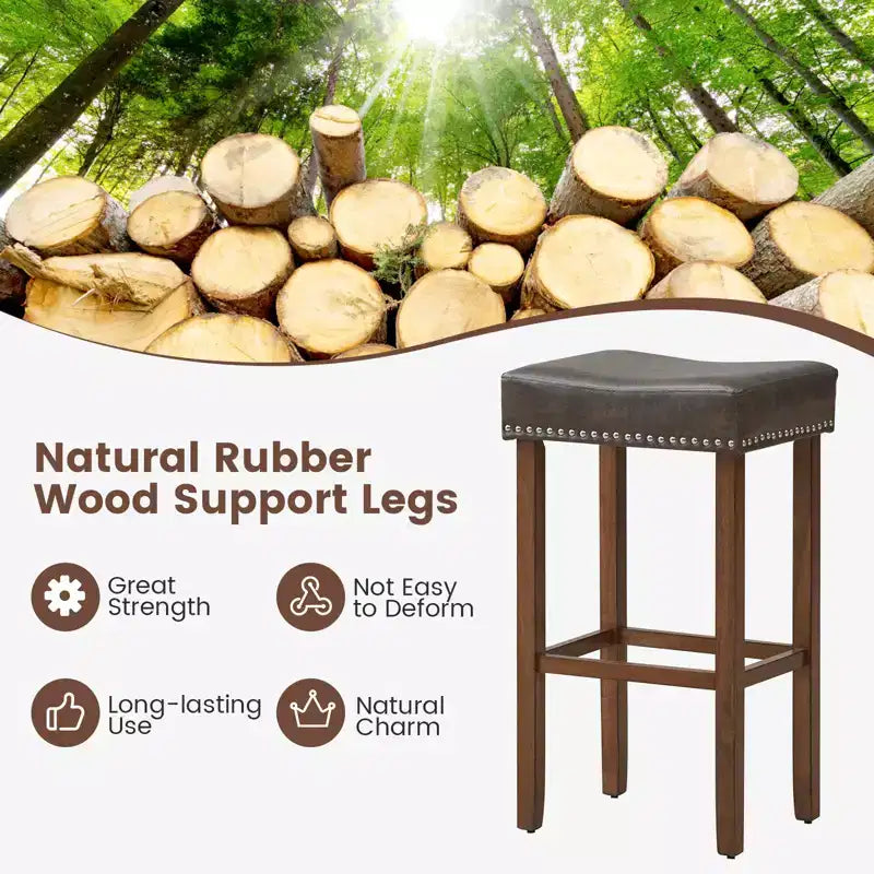 Costway Lot de 2 tabourets de bar rembourrés en cuir PU avec repose-pieds, cadre en bois, 75 cm, marron/gris