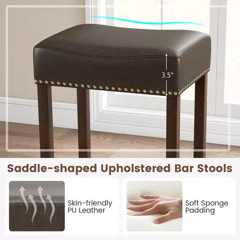Costway Lot de 2 tabourets de bar rembourrés en cuir PU avec repose-pieds, cadre en bois, 75 cm, marron/gris