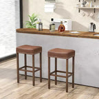 Costway Lot de 2 tabourets de bar rembourrés en cuir PU avec repose-pieds, cadre en bois, 75 cm, marron/gris