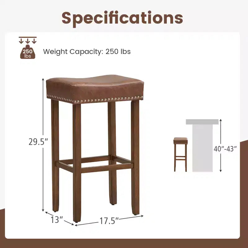 Costway Lot de 2 tabourets de bar rembourrés en cuir PU avec repose-pieds, cadre en bois, 75 cm, marron/gris