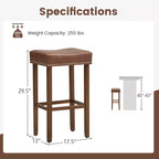 Costway Lot de 2 tabourets de bar rembourrés en cuir PU avec repose-pieds, cadre en bois, 75 cm, marron/gris