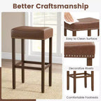 Costway Lot de 2 tabourets de bar rembourrés en cuir PU avec repose-pieds, cadre en bois, 75 cm, marron/gris