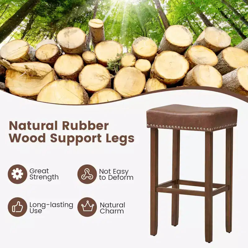 Costway Lot de 2 tabourets de bar rembourrés en cuir PU avec repose-pieds, cadre en bois, 75 cm, marron/gris