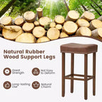 Costway Lot de 2 tabourets de bar rembourrés en cuir PU avec repose-pieds, cadre en bois, 75 cm, marron/gris
